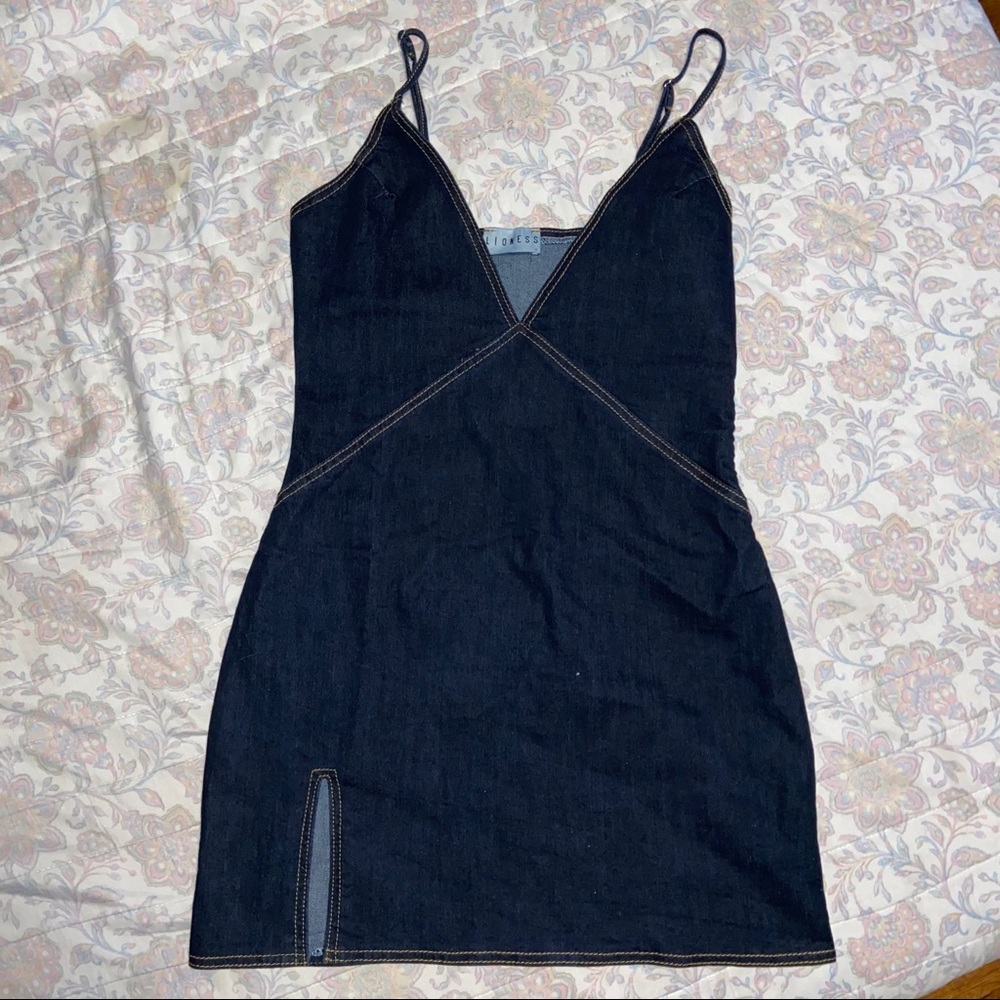 Lioness Denim Slit Mini Dress Sz S